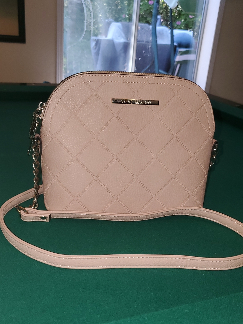 Steve Madden Quilted Crossbody Bag in Blush With Silver Accents